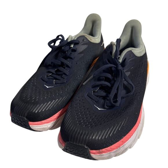 HOKA One One Clifton 7 Women’s Running Shoes Navy Coral Athletic Sneakers Size 7 - Picture 2 of 6